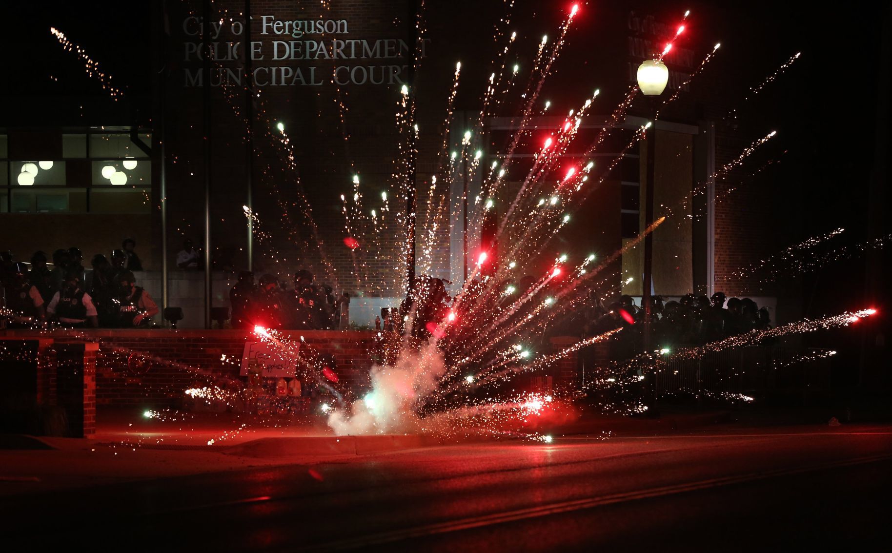 Police and protesters meet in Ferguson